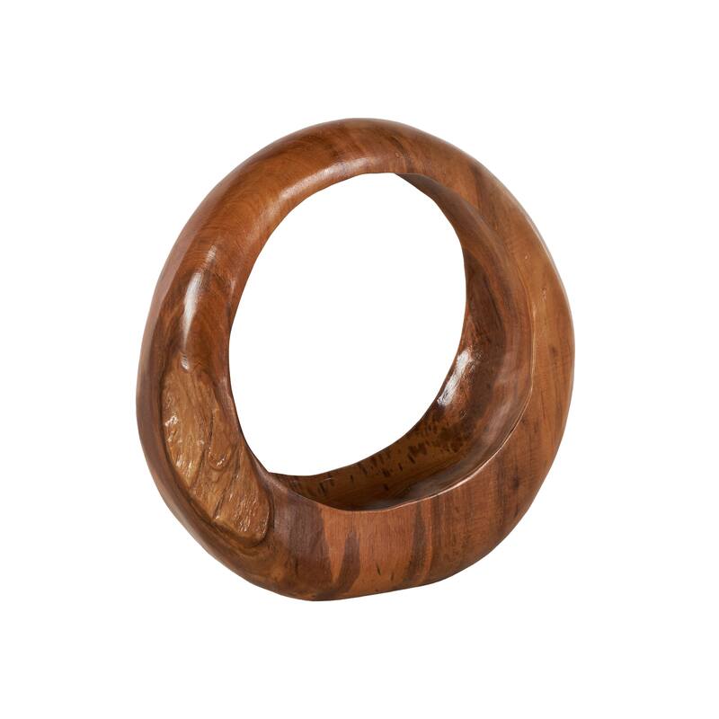 Teak Wood Abstract Handmade Round Sculpture - Brown - Roche River Decor