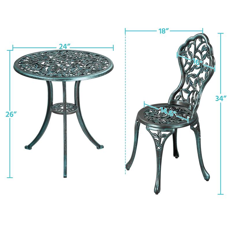 Yaheetech 3-Piece Aluminum Patio Bistro Table Set Antique Chair Sets