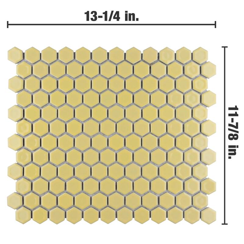 Merola Tile Hudson 1" Hex Vintage Yellow 11-7/8" x 13-1/4" Porcelain Floor and Wall Tile