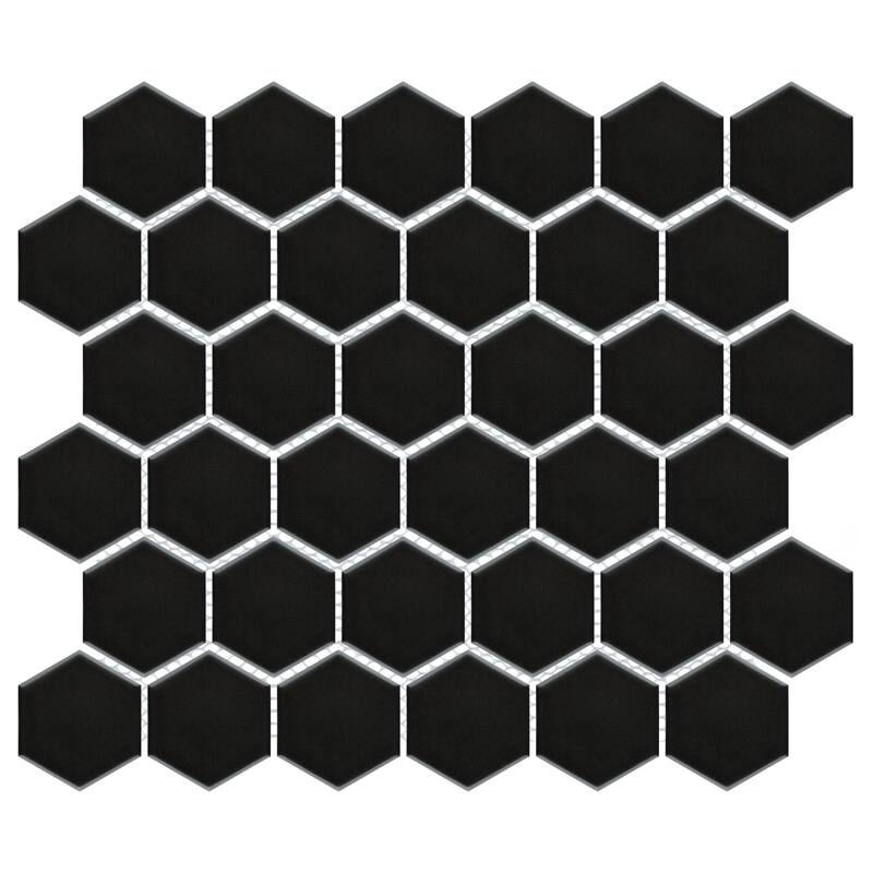 Merola Tile Metro 2" Hex Matte Black 11-1/8" x 12-5/8" Porcelain Floor and Wall Tile