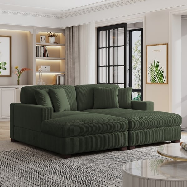Modern Corduroy Indoor Chaise Lounge Couch with Pillows