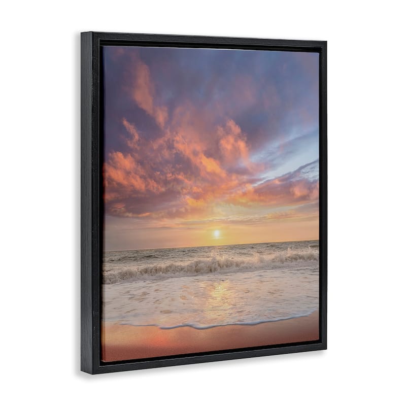 Stupell Sunlit Clouds over Beach Framed Floater Canvas Wall Art Design By Mike Calascibetta
