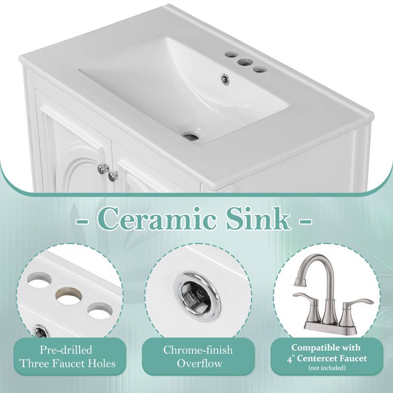 30" Bathroom Vanity with Matching Mirror Medicine Cabinet Combo Set, Modern Bathroom Storage Cabinet with Ceramic Sink