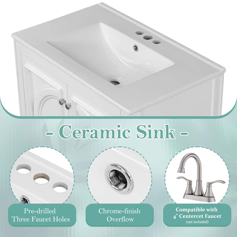 Bathroom Vanity with Sink, Storage Cabinet with Adjustable Shelves, Vanity Set with Soft Close Door and Drawer