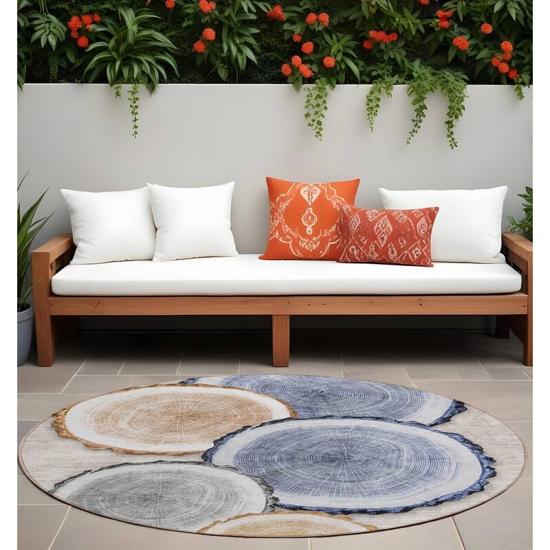 Alfiv Nature Weather Resistant Blended Style Outdoor Rug - 8' Round - Multi