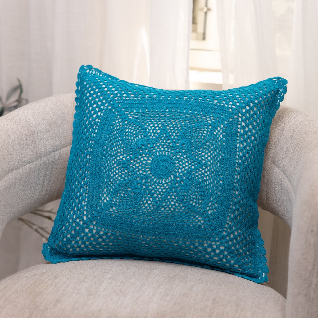 Turquoise Crochet Pillow
