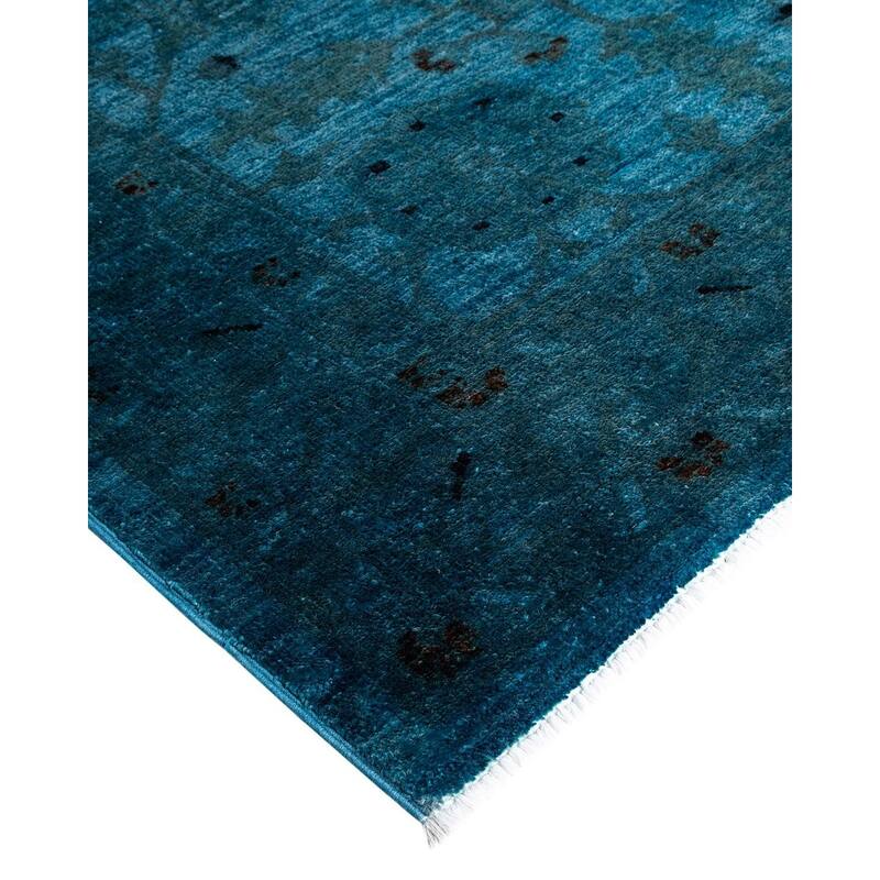 Overton Hand Knotted Wool Vintage Inspired Modern Contemporary Overdyed Blue Area Rug - 12' 4" x 15' 4"