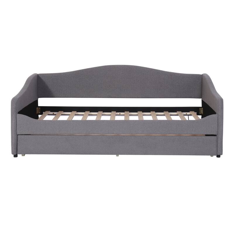 Teddy Fleece Twin Size Upholstered Daybed with Light and Trundle