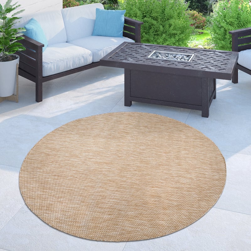 Variegated Waterproof Outdoor Rug for Patio - 6'7" Round - light-brown