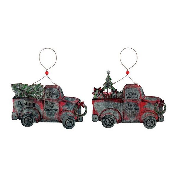 shop pick up truck christmas ornament red gray metal pack of 4 jeep christmas ornament