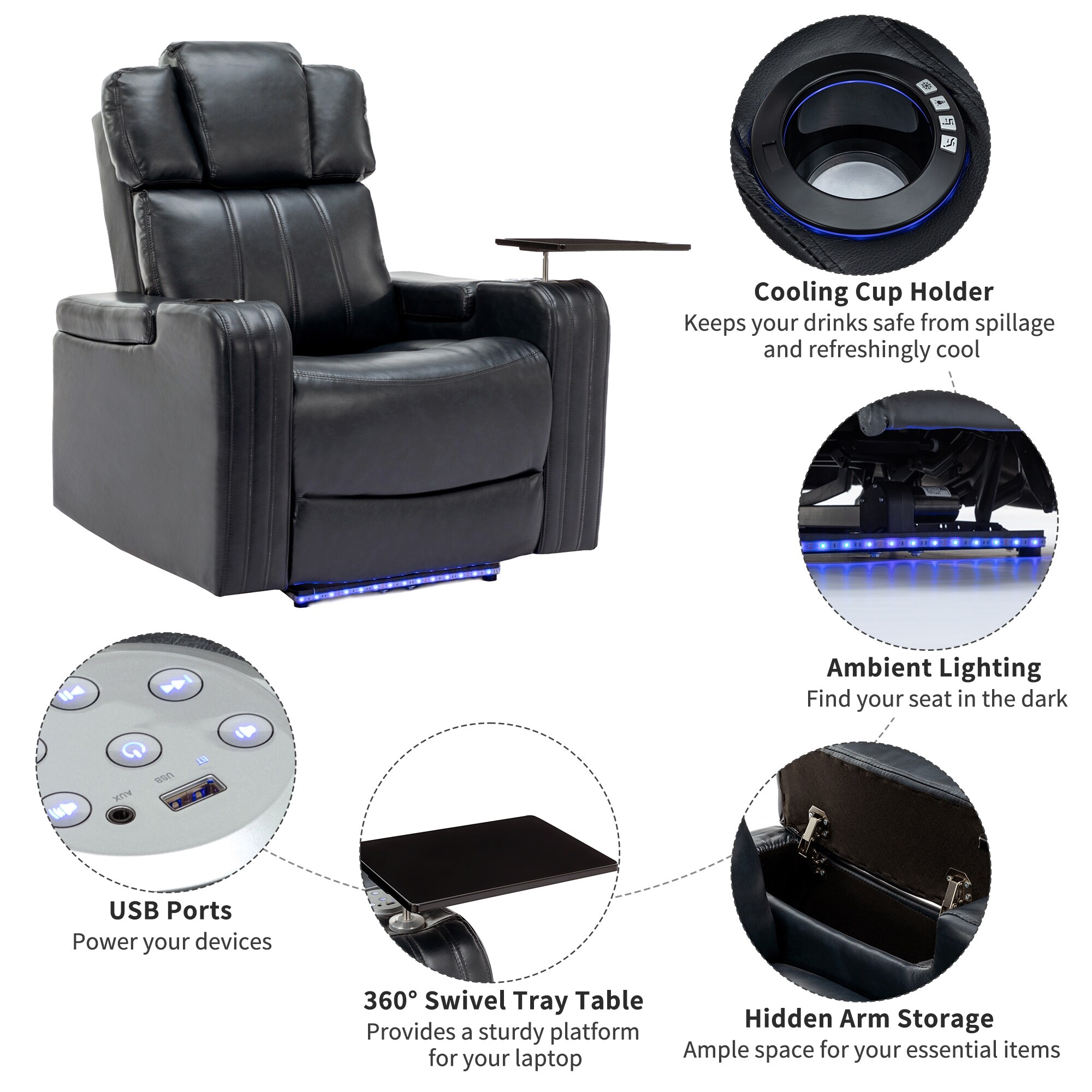 PU Leather Power Recliner Individual Seat Home Theater Recliner