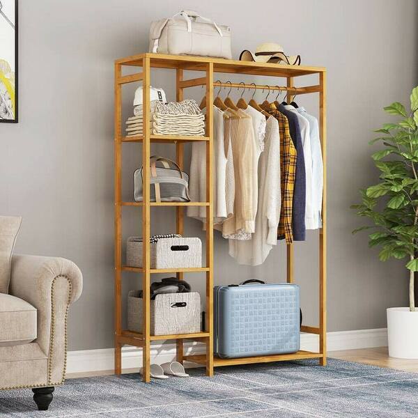 Free-standing Closet Garment Hanging Stand Bamboo Wood Rack - Bed Bath &  Beyond - 35279339