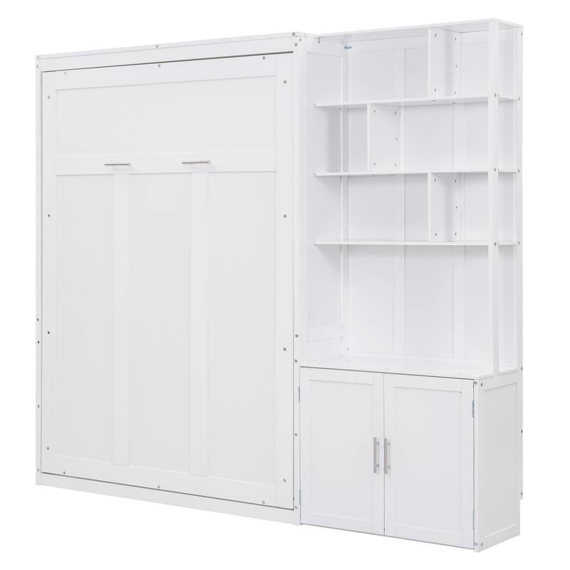 Full Size Murphy Bed with Multiple Shelves and Cabinet
