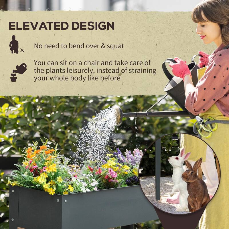 Outsunny Metal Raised Garden Bed - Gray