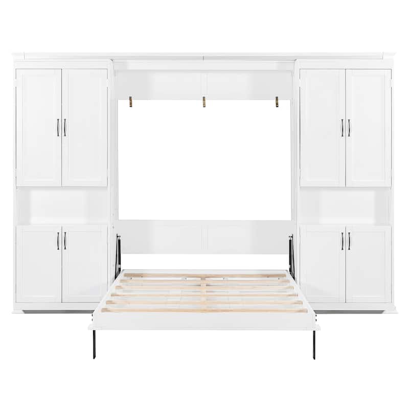 Murphy Bed Heavy Duty Cabinet Bed with Storage Shelves Queen Size