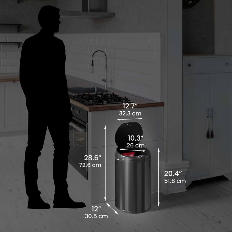 iTouchless 8 Gal Black Stainless Steel Sensor Kitchen Trash Can