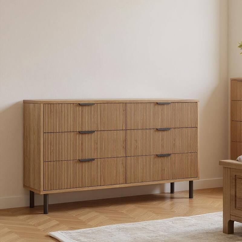 55'' Wide Chest of Drawers, 6 Drawer, with Anti-Tipping Device - Natural
