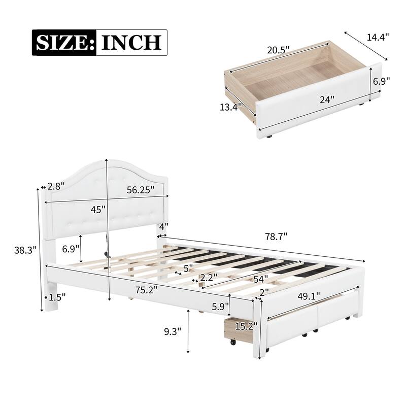 Full Size Upholstered Platform Bed with LED and Drawers