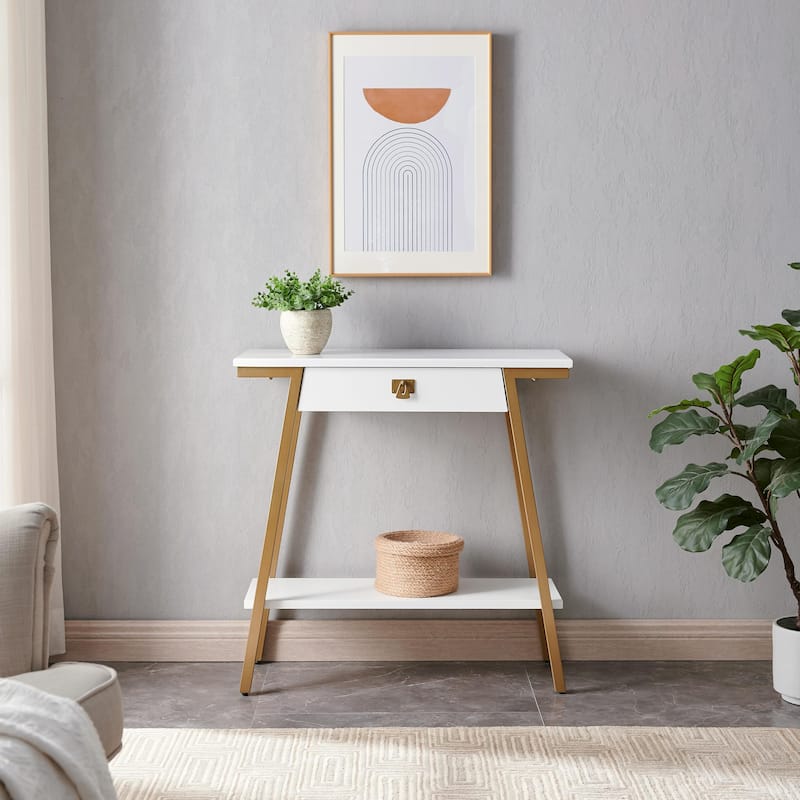 Leick Home Empiria Wood Console Table with Drawer and Metal Frame - White