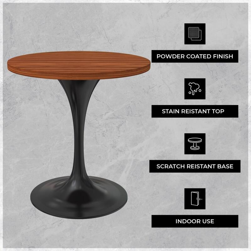 LeisureMod Verve 27" Round Dining Table with MDF Wood TableTop and Black Steel Base for Kitchen & Dining Room - 27.56"