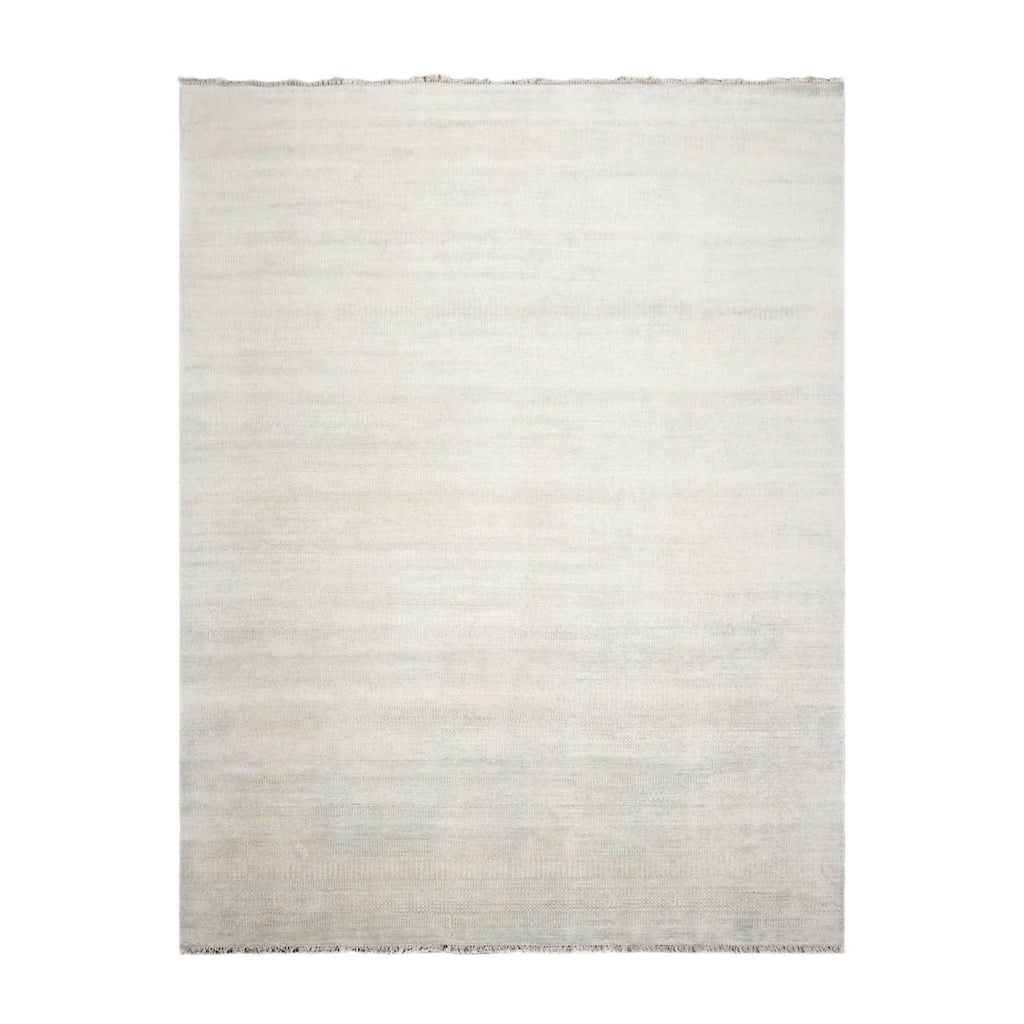 Hand Knotted Beige Persian Wool and Silk Modern Oriental Area Rug