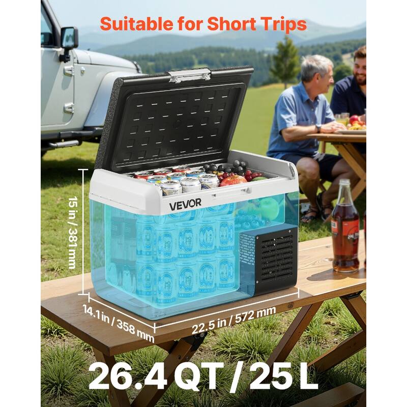 Portable 12V Car Refrigerator 26.4QT Freezer for Travel and Camping - 22.5 x 14.1 x 15 in