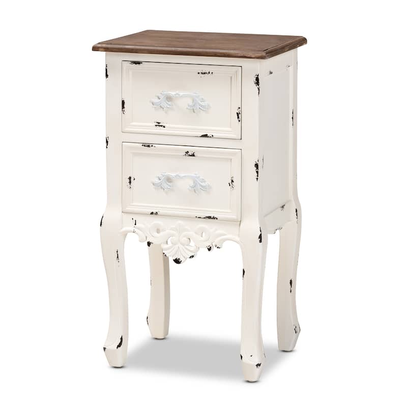 Baxton Studio Levron Classic and Traditional Two-Tone Walnut Brown and Antique White Finished Wood 2-Drawer End Table - Antique White