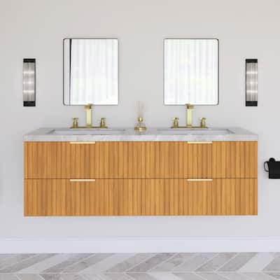 60" Wall-Mounted Bathroom Vanity with Ceramic Sink - 59.84'' x 19.69'' x 20.47''