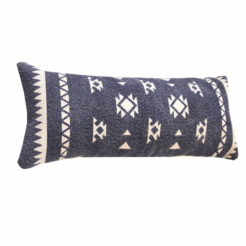 HomeRoots 14" X 36" Navy And White 100% Cotton Geometric Zippered Pillow