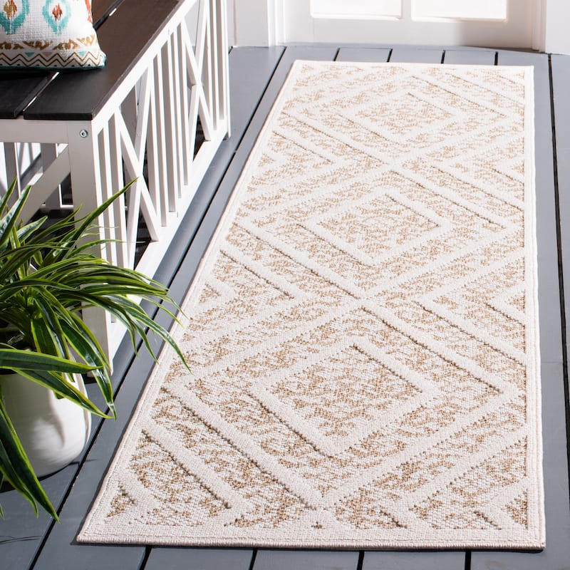 SAFAVIEH Global Klodeta Indoor/ Outdoor Trellis Rug - 2'2" x 8' Runner - Light Beige/Brown