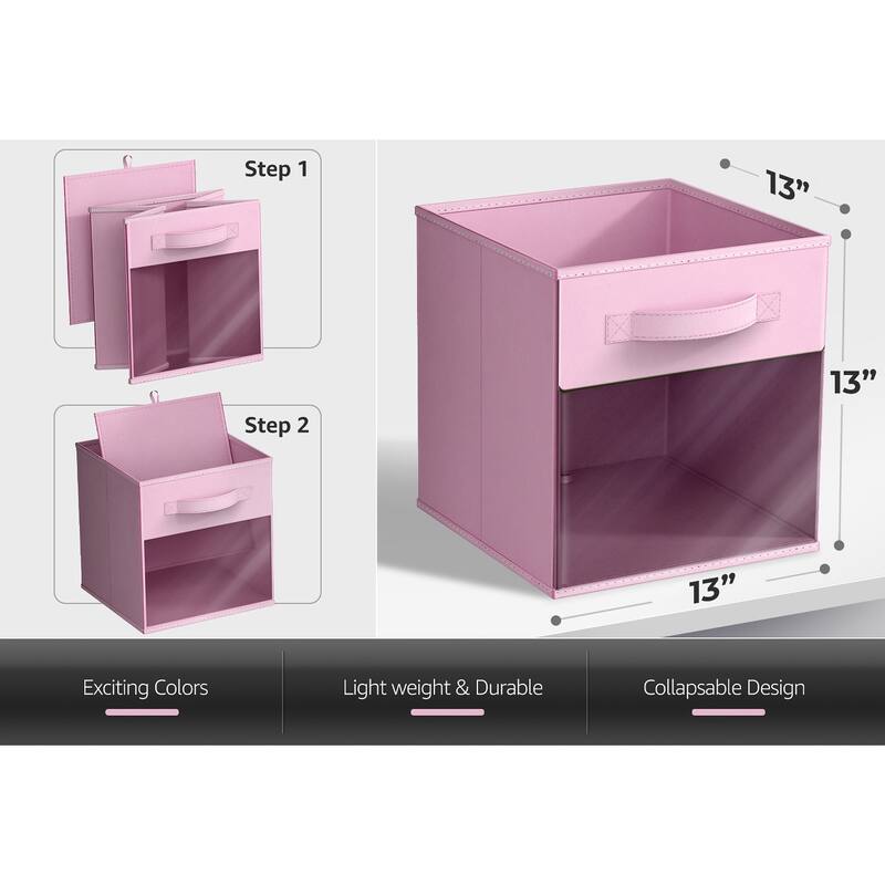 Sorbus Storage Bins with Clear Window - 6-Pack Foldable Baskets - 13 x 13 x 13 in storage cubes
