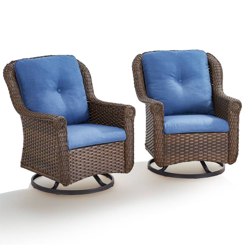 Outdoor Patio Swivel Chairs Table with 2 Ottomans