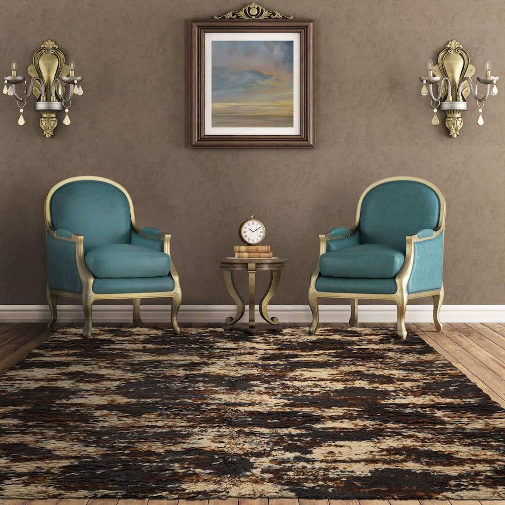 8x10 Tibetano Hand Knotted Wool Ivory Shag Plush Pile Modern & Contemporary Rug - 8' x 10'