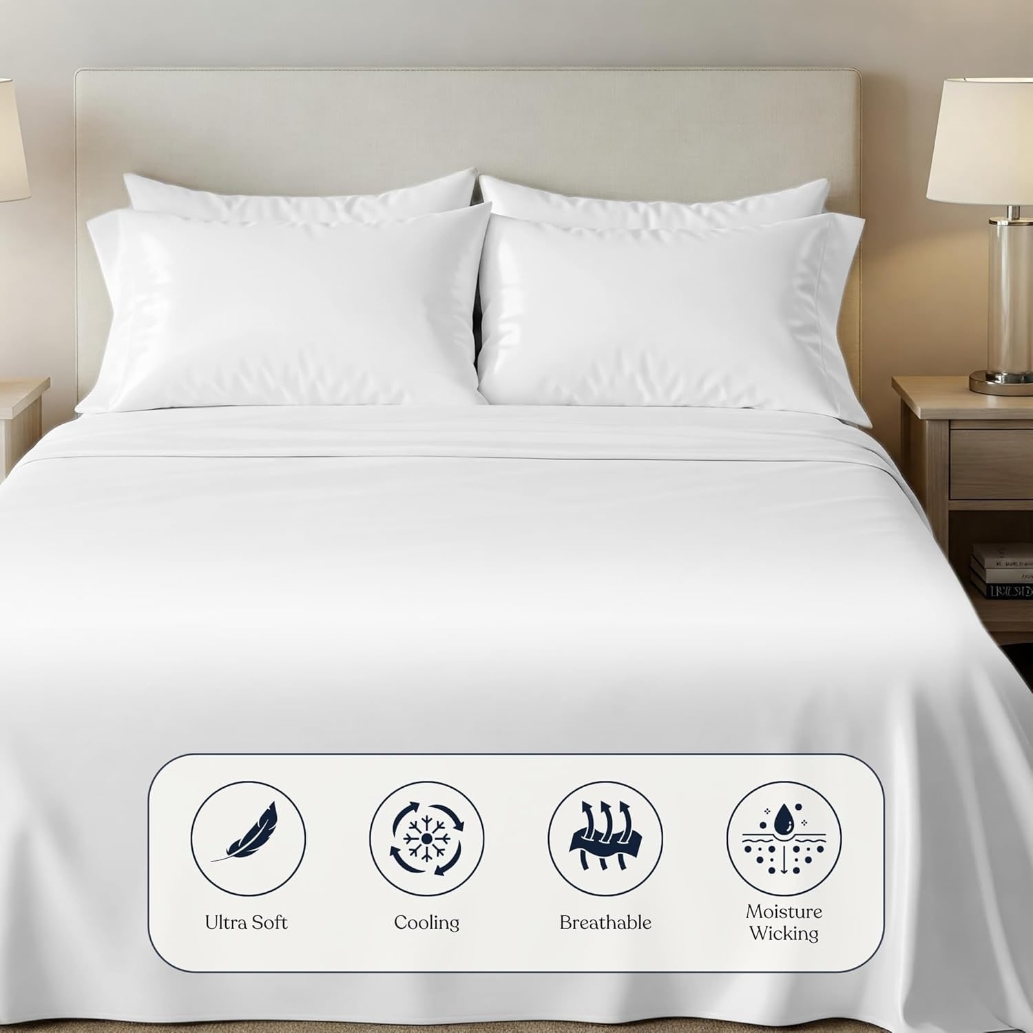 Delara 100% Organic Viscose Derived from Bamboo Sheet Sets, Soft & Cooling, Breathable & Moisture-Wicking, Deep Pocket Bedding Sheet Set - Thumbnail 5