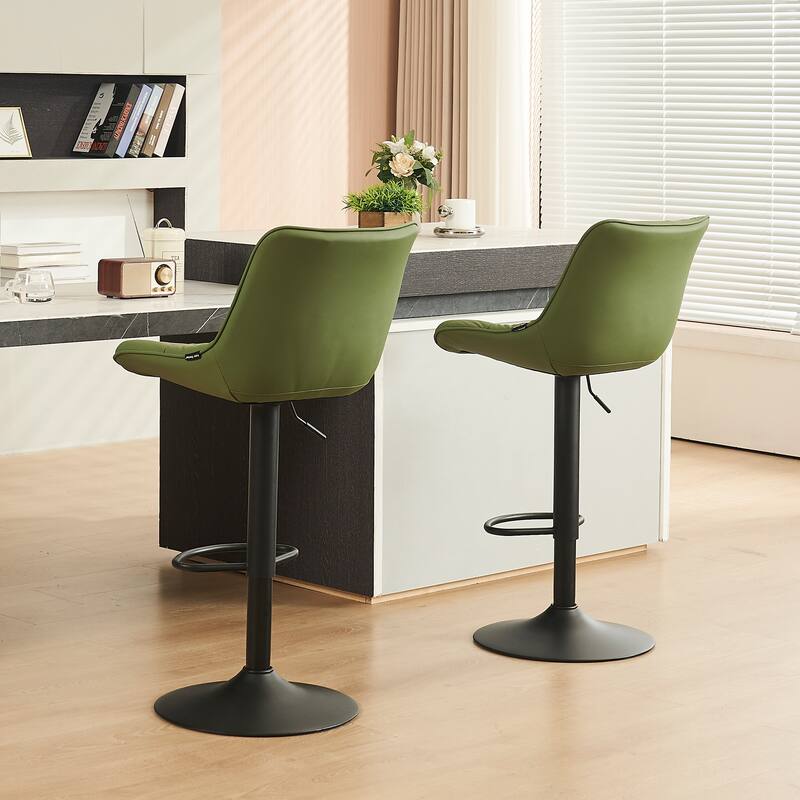 Adjustable Bar Stools Set of 2 Faux Leather Swivel Bar Chairs