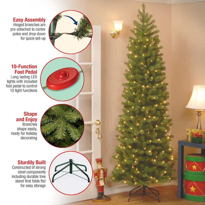 National Tree Company 9 ft. Downswept Douglas Fir Pencil Slim Tree w/Dual Color LED Lights - 9'