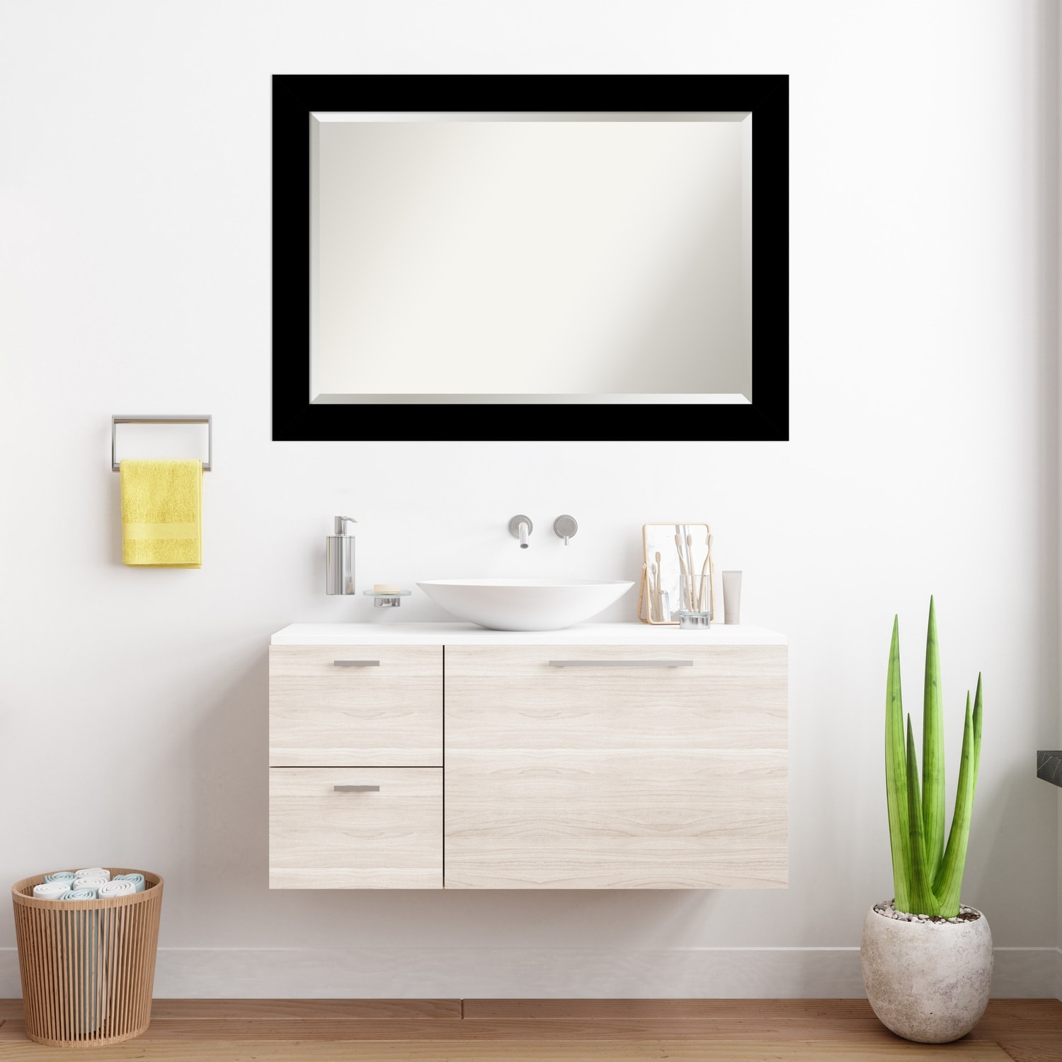 Basic Beveled Wood Framed Bathroom Vanity Wall Mirror