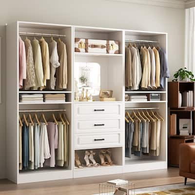 Cimly Set of 3 Closet System with Drawers, Freestanding Closet Organizer with Adjustable Shelves and Hanging Rods