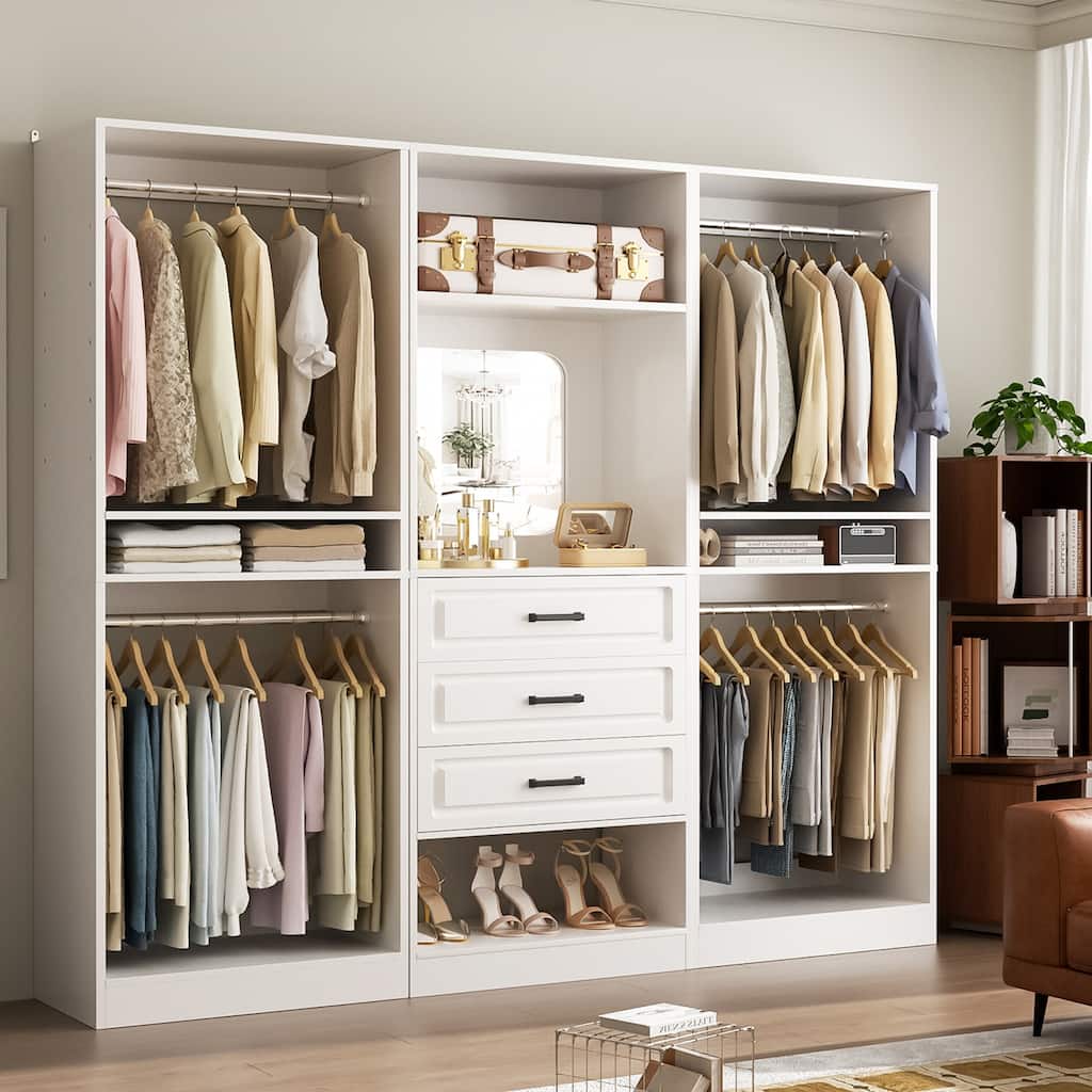 Cimly Set of 3 Closet System with Drawers, Freestanding Closet Organizer with Adjustable Shelves and Hanging Rods