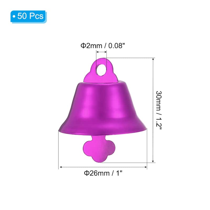 50Pcs Jingle Bells 1" Metal Hanging Bells - Purple