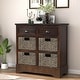 preview thumbnail 33 of 48, 28” Farmhouse Solid Wood Storage Cabinet with Two Drawers and Four Rattan Baskets
