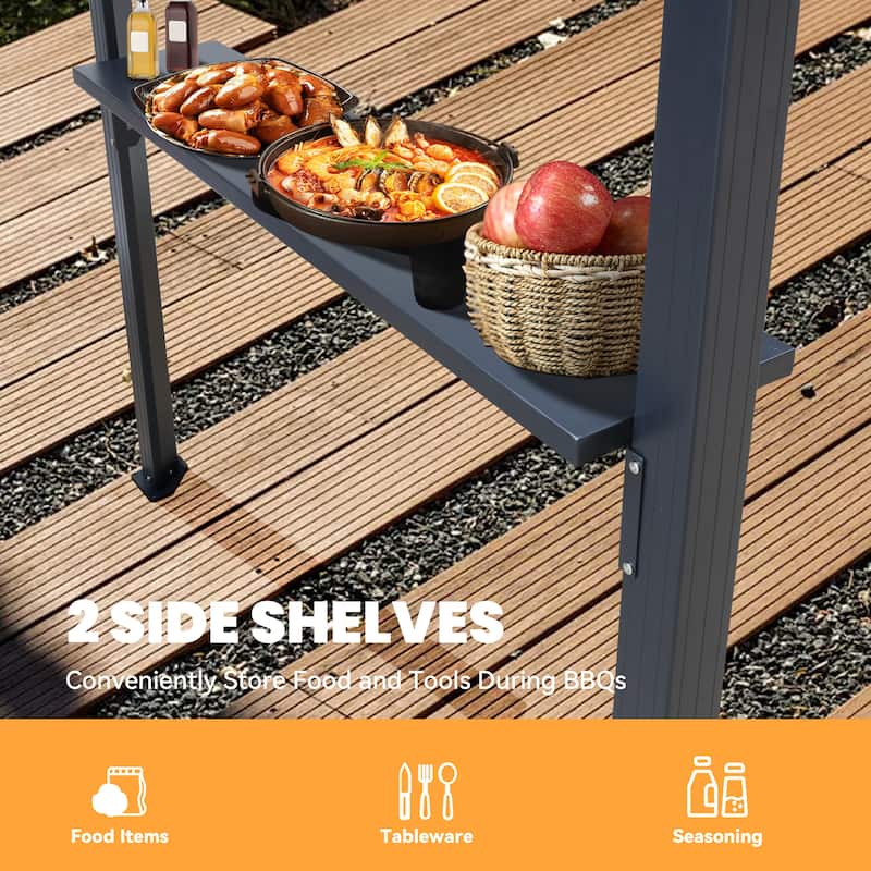 Grill Gazebo with Bar & Shelves, Double Roof BBQ Canopy for Patio, Wind & Weather-Resistant Outdoor Grill Shelter Tent