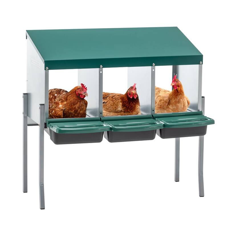 3-Hole Chicken Nesting Box with Legs - Outdoor Coop Laying Box with Lid Cover, Green