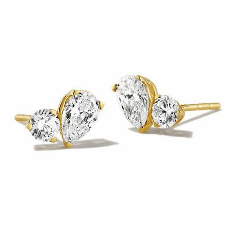 Auriya 14k Gold Round and Pear-shaped Lab Grown Toi Et Moi Diamond Stud Earrings 3.00 ct. tw. Push-Back (F-G VS) - White - Yellow - 3.00ct. tw.