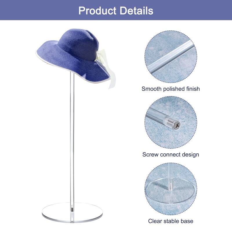 Acrylic Hat Display Stand 4 Pack 15.7 Inch Hat and Wig Rack Riser - Clear