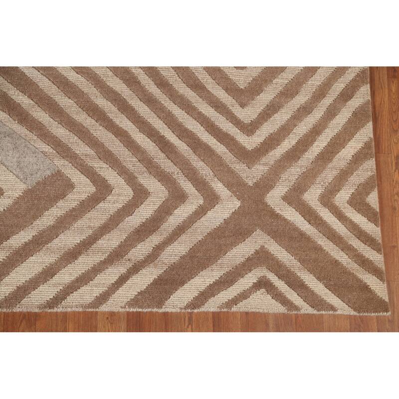 Geometric Modern Area Rug Hand-Knotted Oriental Wool Carpet - 8'11" x 11'8"