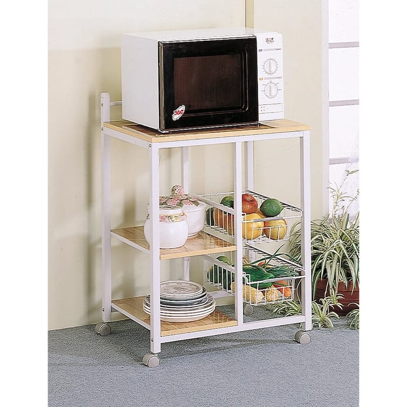 Kitchen Cart with 3 Shelves & 2 Storage Compartments, Brown And White - 33.5 H x 23.75 W x 17 L