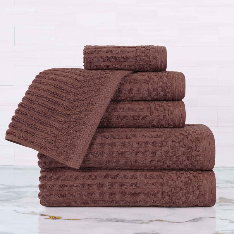 Superior Soho Ribbed Cotton 6-Piece Assorted Towel Set - Java