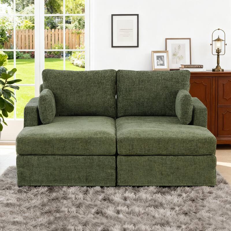 63.4"W Chenille Combination Sofa,Sofa Bed with Cushions & Metal Legs