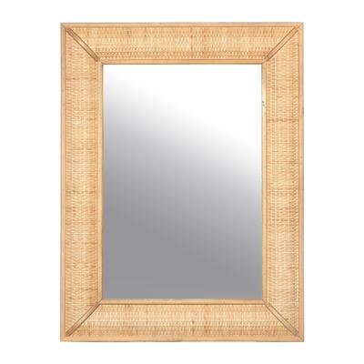 Wood Framed Wall Mirror with Rattan Detail - Natural